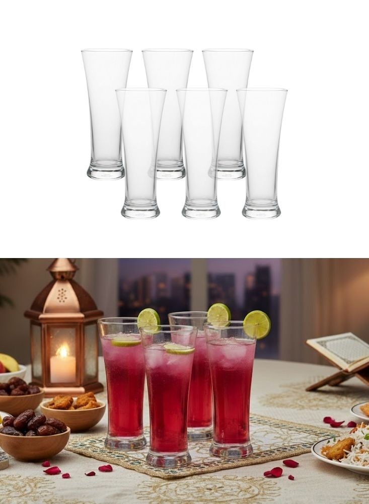 Premium Tall Drinking Glass Set – 6 Glasses Clear Glassware for Cold Beverages - Image 1